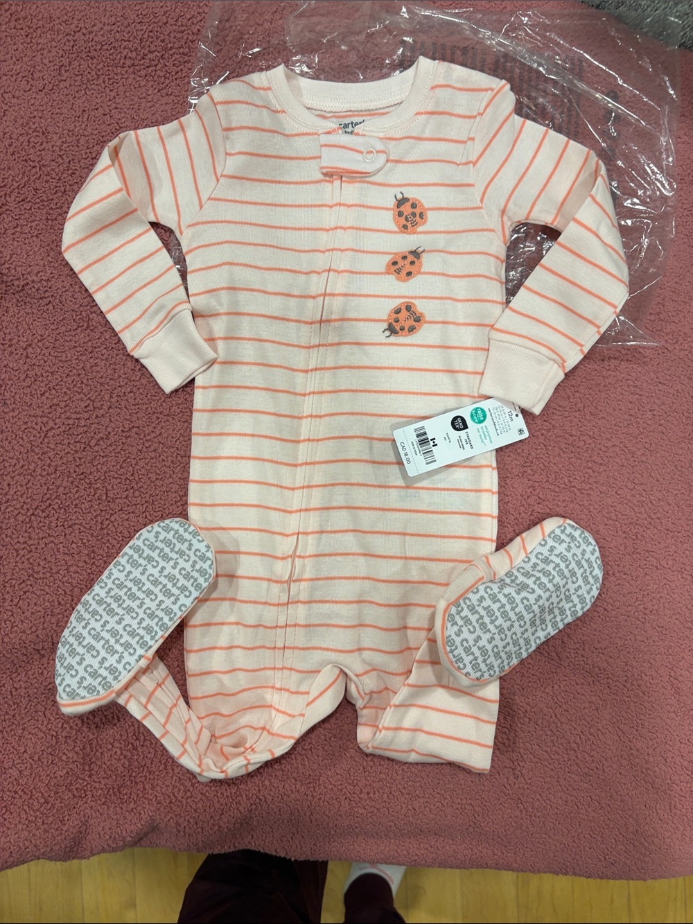 Carter's Peach Stripe Footed One-Piece for Kids